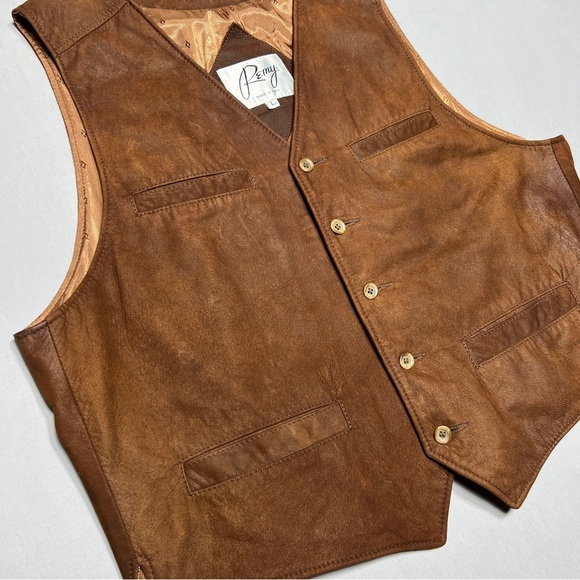 Remy Leather Men’s Brown Vest with Rustic Charm Size L - Picture 3 of 11